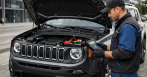 Profissional testando bateria em Jeep Renegade