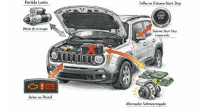 Jeep Renegade com capô aberto mostrando os efeitos da bateria para Jeep Renegade incorreta 